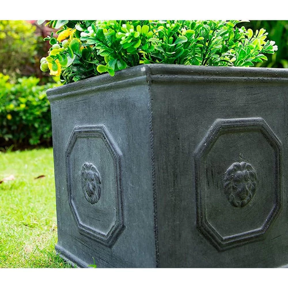 KANTE 12.6 in. W Square Antique Gray Lightweight Concrete/Fiberglass Indoor Outdoor English Lion Head Planter 5 KANTE 12.6 in. W Square Antique Gray Lightweight Concrete/Fiberglass Indoor Outdoor English Lion Head Planter - Image 3