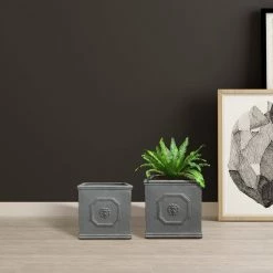 KANTE 12.5" and 10.2"H Square Antique Gray Lightweight Classic English Style Lion Head Planter (Set of 2) Outdoor/Indoor -Vigoro Shop antique gray kante plant pots rf0172ab c80451 1f 1000