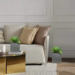 KANTE 12.5" and 10.2"H Square Antique Gray Lightweight Classic English Style Lion Head Planter (Set of 2) Outdoor/Indoor -Vigoro Shop antique gray kante plant pots rf0172ab c80451 4f 1000