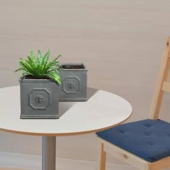 KANTE 12.5" and 10.2"H Square Antique Gray Lightweight Classic English Style Lion Head Planter (Set of 2) Outdoor/Indoor -Vigoro Shop antique gray kante plant pots rf0172ab c80451 76 1000
