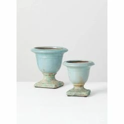 SULLIVANS Aqua Ceramic Urns (Set of 2) -Vigoro Shop aqua sullivans plant pots cm2891 1f 1000