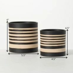 SULLIVANS Black and Brown Striped Ceramic Planter (Set of 2) -Vigoro Shop black and brown striped sullivans plant pots pr2715 1f 1000