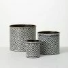 SULLIVANS Black and White Gemoetric Pattern Metal Planter (Set of 3) -Vigoro Shop black and white patterned sullivans plant pots met1828 64 1000