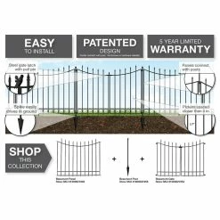 Vigoro Beaumont 40.4 in. H x 49.6 in. W Black Steel 3-Rail Fence Panel (4-Pack) -Vigoro Shop black vigoro garden fencing 860336 4pk 4f 1000