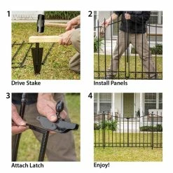 Vigoro Beaumont 40.4 in. H x 49.6 in. W Black Steel 3-Rail Fence Panel (4-Pack) -Vigoro Shop black vigoro garden fencing 860336 4pk 76 1000