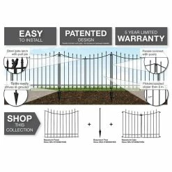 Vigoro Beaumont No Dig 40.4 in. H x 53.7 in. W Black Steel Decorative Fence Gate -Vigoro Shop black vigoro garden fencing 860343 fa 1000