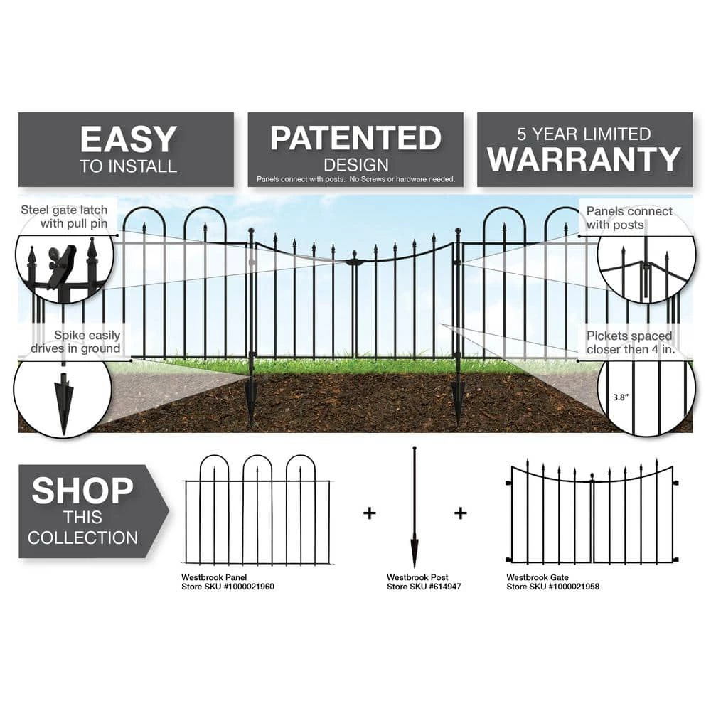 Vigoro Empire/Westbrook 28 in. Black Steel Decorative Fence Gate 5 Vigoro Empire/Westbrook 28 in. Black Steel Decorative Fence Gate - Image 3