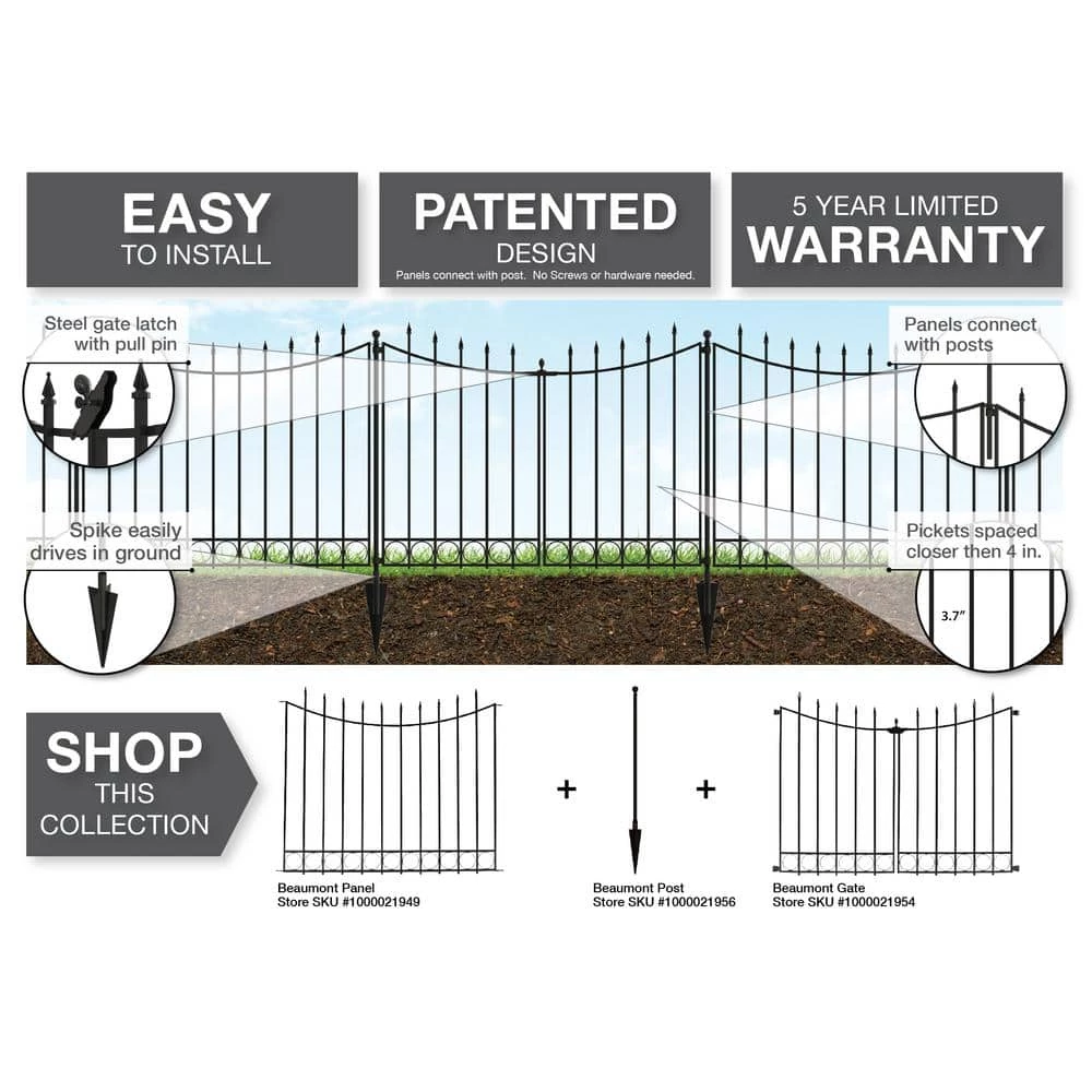 Vigoro Beaumont 53.3 in. x 3 in. x 3 in. Black Steel Fence Post and Stake (5-Pack) 9 Vigoro Beaumont 53.3 in. x 3 in. x 3 in. Black Steel Fence Post and Stake (5-Pack) - Image 7