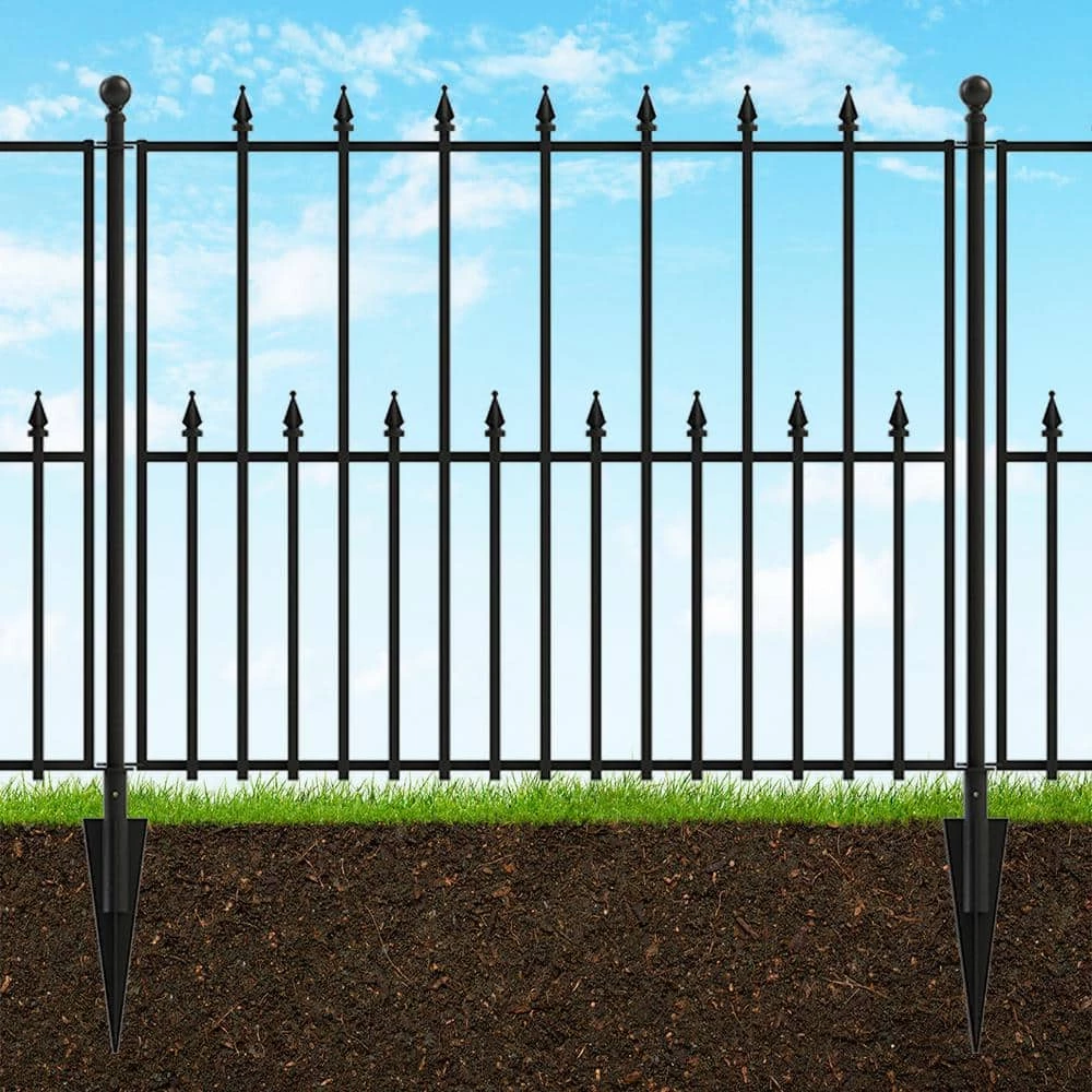 Vigoro Empire 30 in. x 36 in. Black Steel 3-Rail Fence Panel (4-Pack) 10 Vigoro Empire 30 in. x 36 in. Black Steel 3-Rail Fence Panel (4-Pack) - Image 8