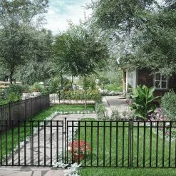 Vigoro 37.2 in. H x 55.7 in. W Steel 3-Rail Garden Fence Gate 25 Vigoro 37.2 in. H x 55.7 in. W Steel 3-Rail Garden Fence Gate -Vigoro Shop black vigoro garden fencing 860718 44 1000