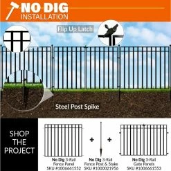 Vigoro 37.2 in. H x 55.7 in. W Steel 3-Rail Garden Fence Gate 18 Vigoro 37.2 in. H x 55.7 in. W Steel 3-Rail Garden Fence Gate -Vigoro Shop black vigoro garden fencing 860718 a0 1000