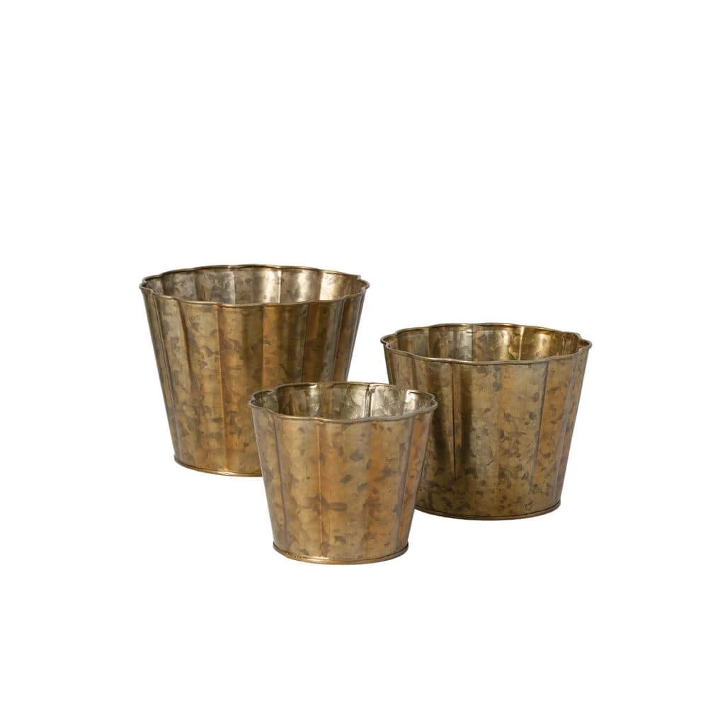 SULLIVANS Brown Metal Flower Pots (Set of 3) 3 SULLIVANS Brown Metal Flower Pots (Set of 3)