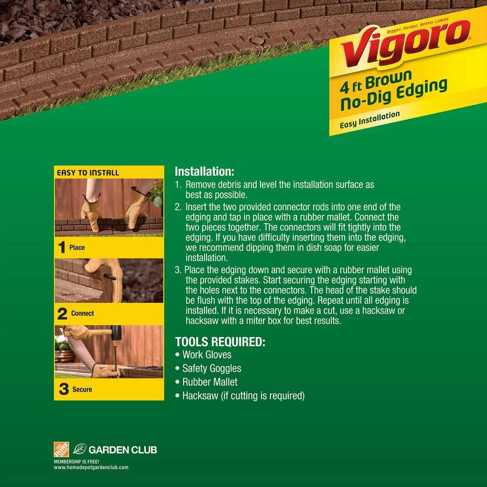 Vigoro 4 ft. Brown No-Dig Rubber Landscape Edging (6-Pack) 4 Vigoro 4 ft. Brown No-Dig Rubber Landscape Edging (6-Pack) - Image 2
