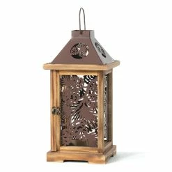 SULLIVANS Brown Metal and Wood Pinecone Lantern -Vigoro Shop browns tans sullivans outdoor lanterns met1767 76 1000