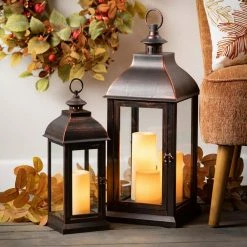 SULLIVANS 25 in. Lantern with 3 LED Pillar Candles -Vigoro Shop browns tans sullivans outdoor lanterns su65205ab 4f 1000