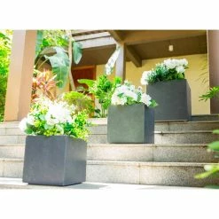 KANTE 16 in. x 12 in. and 10 in. W Square Charcoal Lightweight Concrete/Fiberglass Indoor Outdoor Elegant Planters (Set of 3) -Vigoro Shop charcoal kante plant pots osf0001abc c60121 1f 1000