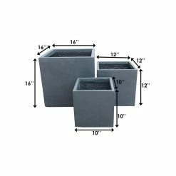 KANTE 16 in. x 12 in. and 10 in. W Square Charcoal Lightweight Concrete/Fiberglass Indoor Outdoor Elegant Planters (Set of 3) -Vigoro Shop charcoal kante plant pots osf0001abc c60121 44 1000