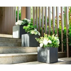 KANTE 16 in. x 12 in. and 10 in. W Square Charcoal Lightweight Concrete/Fiberglass Indoor Outdoor Elegant Planters (Set of 3) -Vigoro Shop charcoal kante plant pots osf0001abc c60121 4f 1000