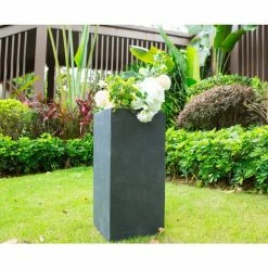 KANTE 28 in. H Square Charcoal Concrete/Fiberglass Indoor Outdoor Modern Tall Planter -Vigoro Shop charcoal kante plant pots osf0002c c60121 1d 1000