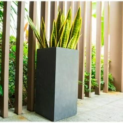 KANTE 28 in. H Square Charcoal Concrete/Fiberglass Indoor Outdoor Modern Tall Planter -Vigoro Shop charcoal kante plant pots osf0002c c60121 44 1000