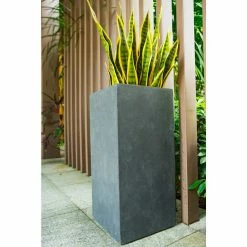 KANTE 28 in. H Square Charcoal Concrete/Fiberglass Indoor Outdoor Modern Tall Planter -Vigoro Shop charcoal kante plant pots osf0002c c60121 4f 1000
