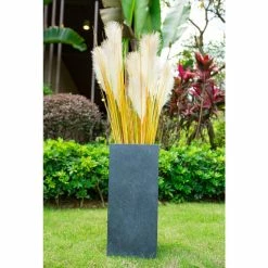 KANTE 28 in. H Square Charcoal Concrete/Fiberglass Indoor Outdoor Modern Tall Planter -Vigoro Shop charcoal kante plant pots osf0002c c60121 66 1000