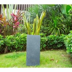 KANTE 28 in. H Square Charcoal Concrete/Fiberglass Indoor Outdoor Modern Tall Planter -Vigoro Shop charcoal kante plant pots osf0002c c60121 76 1000