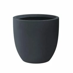 KANTE 9 in. H Charcoal Concrete and Fiberglass Round Bowl Planter, Outdoor Indoor Large Planters Pots with Drainage