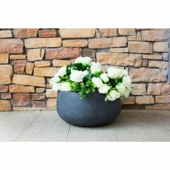 KANTE Medium 10 in. Tall Charcoal Lightweight Concrete Round Outdoor Bowl Planter -Vigoro Shop charcoal kante plant pots rc0051c c60121 4f 1000