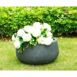 KANTE Medium 10 in. Tall Charcoal Lightweight Concrete Round Outdoor Bowl Planter -Vigoro Shop charcoal kante plant pots rc0051c c60121 c3 1000