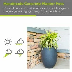 KANTE 21.7 in. Tall Charcoal Lightweight Concrete Round Outdoor Planter -Vigoro Shop charcoal kante plant pots rc0066a c60121 1f 1000