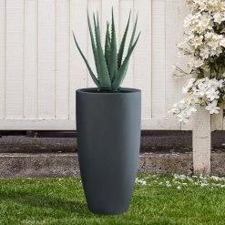KANTE 13.39 in. x 23.62 in. Round Charcoal Finish Lightweight Concrete and Fiberglass Indoor Outdoor Planter w/Drainage Hole -Vigoro Shop charcoal kante plant pots rc0099a c60121 44 1000