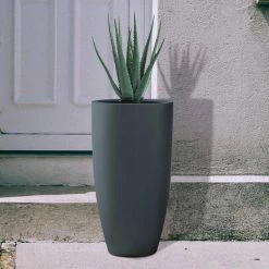 KANTE 13.39 in. x 23.62 in. Round Charcoal Finish Lightweight Concrete and Fiberglass Indoor Outdoor Planter w/Drainage Hole -Vigoro Shop charcoal kante plant pots rc0099a c60121 76 1000