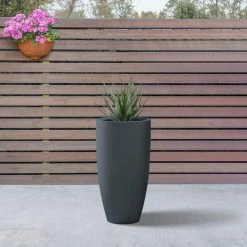 KANTE 13.39 in. x 23.62 in. Round Charcoal Finish Lightweight Concrete and Fiberglass Indoor Outdoor Planter w/Drainage Hole -Vigoro Shop charcoal kante plant pots rc0099a c60121 c3 1000