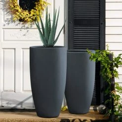 KANTE 31.4" and 23.6"H Charcoal Finish Concrete Tall Planters (Set of 2), Large Outdoor Indoor w/Drainage Hole & Rubber Plug 12 KANTE 31.4" and 23.6"H Charcoal Finish Concrete Tall Planters (Set of 2), Large Outdoor Indoor w/Drainage Hole & Rubber Plug -Vigoro Shop charcoal kante plant pots rc0099ab c60121 1f 1000