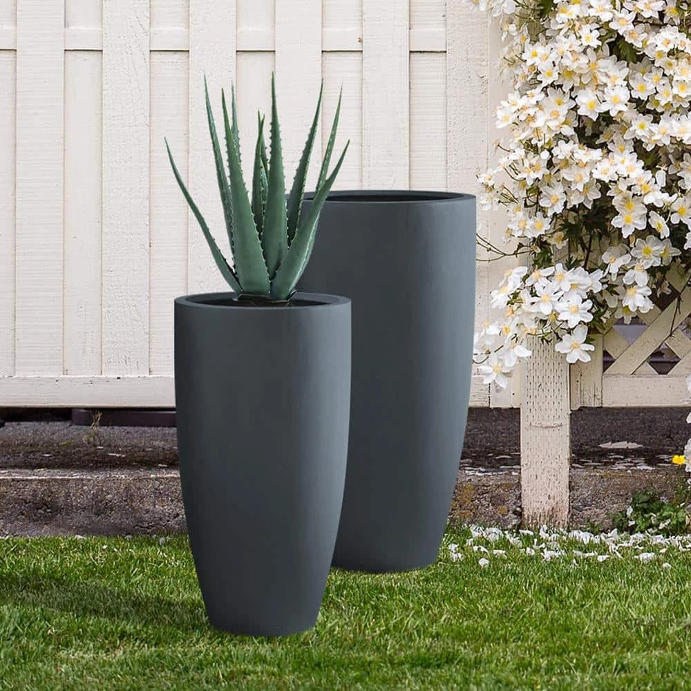 KANTE 31.4" and 23.6"H Charcoal Finish Concrete Tall Planters (Set of 2), Large Outdoor Indoor w/Drainage Hole & Rubber Plug 7 KANTE 31.4" and 23.6"H Charcoal Finish Concrete Tall Planters (Set of 2), Large Outdoor Indoor w/Drainage Hole & Rubber Plug - Image 5