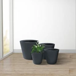 KANTE 20.9", 17.7", 15" & 12.6"H Cylindrical Charcoal Finish Lightweight Concrete Modern Planters Set of 4, Outdoor Indoor -Vigoro Shop charcoal kante plant pots rc0154bcde c60121 44 1000