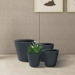 KANTE 20.9", 17.7", 15" & 12.6"H Cylindrical Charcoal Finish Lightweight Concrete Modern Planters Set of 4, Outdoor Indoor -Vigoro Shop charcoal kante plant pots rc0154bcde c60121 4f 1000