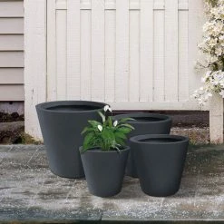 KANTE 20.9", 17.7", 15" & 12.6"H Cylindrical Charcoal Finish Lightweight Concrete Modern Planters Set of 4, Outdoor Indoor -Vigoro Shop charcoal kante plant pots rc0154bcde c60121 66 1000