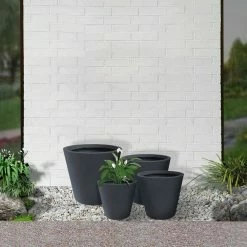 KANTE 20.9", 17.7", 15" & 12.6"H Cylindrical Charcoal Finish Lightweight Concrete Modern Planters Set of 4, Outdoor Indoor -Vigoro Shop charcoal kante plant pots rc0154bcde c60121 76 1000