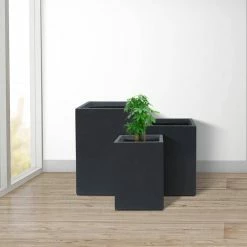 KANTE 19", 16" and 13"H Charcoal Finish Concrete Tall Square Set of 3, Outdoor Indoor Lightweight Planters w/ Drainage Hole -Vigoro Shop charcoal kante plant pots rf0007abc c60121 44 1000