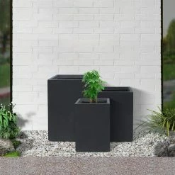 KANTE 19", 16" and 13"H Charcoal Finish Concrete Tall Square Set of 3, Outdoor Indoor Lightweight Planters w/ Drainage Hole -Vigoro Shop charcoal kante plant pots rf0007abc c60121 4f 1000