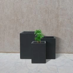 KANTE 19", 16" and 13"H Charcoal Finish Concrete Tall Square Set of 3, Outdoor Indoor Lightweight Planters w/ Drainage Hole -Vigoro Shop charcoal kante plant pots rf0007abc c60121 76 1000