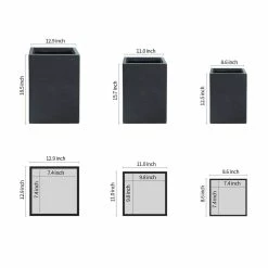 KANTE 19", 16" and 13"H Charcoal Finish Concrete Tall Square Set of 3, Outdoor Indoor Lightweight Planters w/ Drainage Hole -Vigoro Shop charcoal kante plant pots rf0007abc c60121 c3 1000