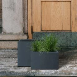 KANTE 23.6" and 19.4"L Rectangular Charcoal Finish Lightweight Concrete Long Planter w/ Drainage Hole Set of 2 Outdoor/Indoor -Vigoro Shop charcoal kante plant pots rf0146sa c60121 44 1000