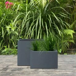 KANTE 23.6" and 19.4"L Rectangular Charcoal Finish Lightweight Concrete Long Planter w/ Drainage Hole Set of 2 Outdoor/Indoor -Vigoro Shop charcoal kante plant pots rf0146sa c60121 fa 1000