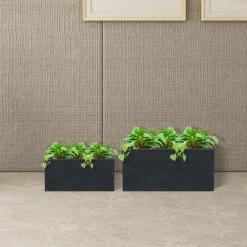KANTE 31.4 in. & 23.6 in. L Rectangular Charcoal Lightweight Long Low Planters w/Drainage Hole (Set of 2), Outdoor/Indoor -Vigoro Shop charcoal kante plant pots rf0147ab c60121 44 1000