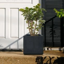 KANTE 11.81 x 11.81 in. Square Charcoal Lightweight Concrete and Weather Resistant Fiberglass Planter w/Drainage Hole -Vigoro Shop charcoal kante plant pots rf0221b c60121 76 1000