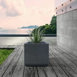 KANTE 11.81 x 11.81 in. Square Charcoal Lightweight Concrete and Weather Resistant Fiberglass Planter w/Drainage Hole -Vigoro Shop charcoal kante plant pots rf0221b c60121 c3 1000