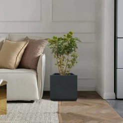 KANTE 11.81 x 11.81 in. Square Charcoal Lightweight Concrete and Weather Resistant Fiberglass Planter w/Drainage Hole -Vigoro Shop charcoal kante plant pots rf0221b c60121 fa 1000